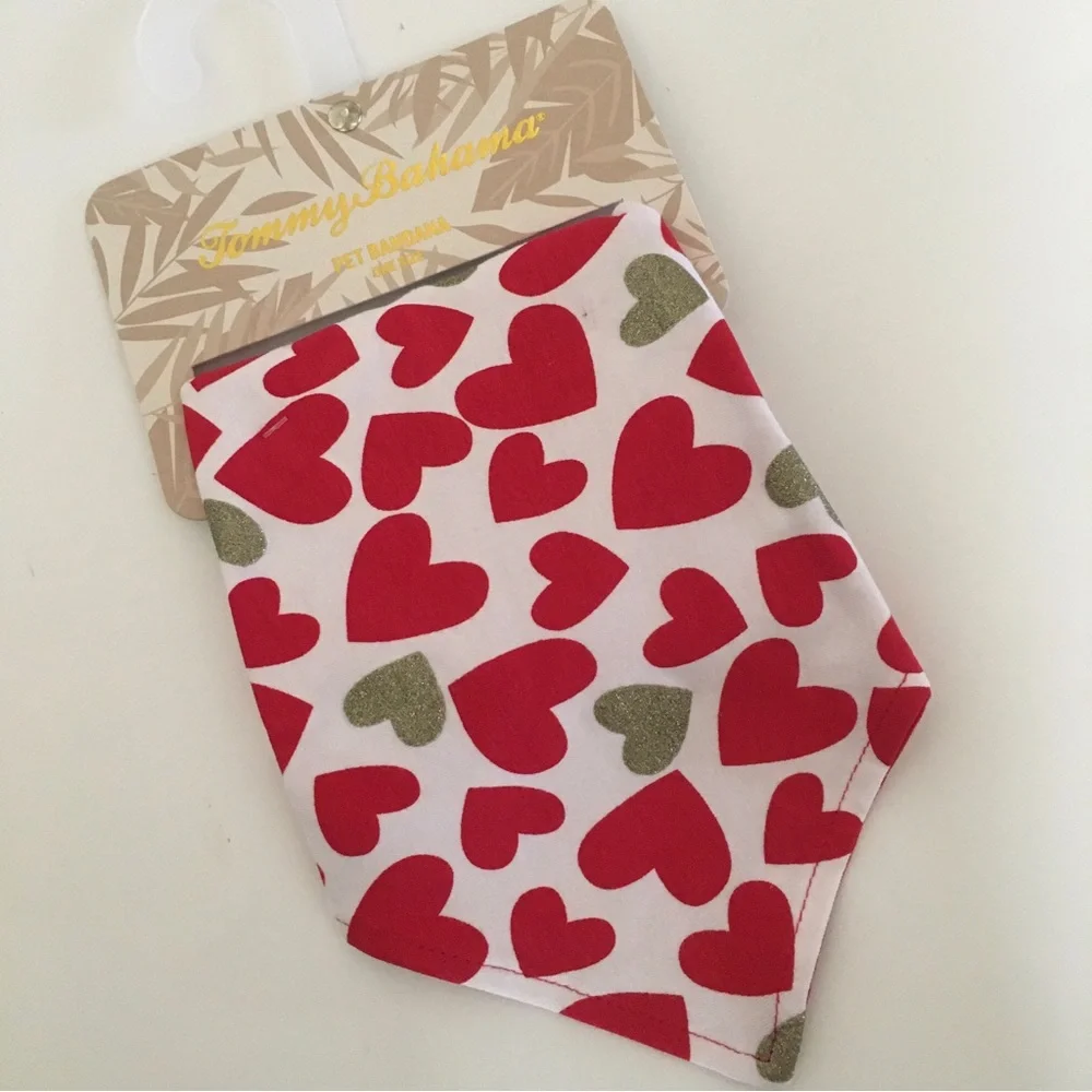 NEW Pet Bandana One Size Valentines Hearts Print Cotton Spandex | Tommy Bahama